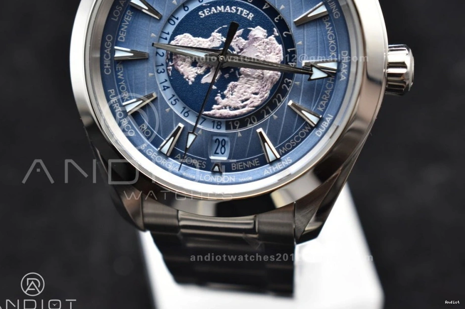 Edition On Terra 43mm Blue Bracelet 1:1 VSF Clone Stainless Worldtimer Dial A8938 Summer Aqua GMT Best Super 0304